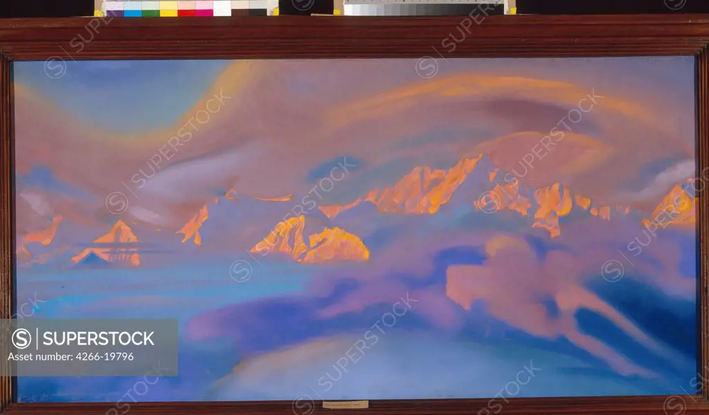 Kanchenjunga by Roerich, Nicholas (1874-1947)/ Private Collection/ 1938/ Russia/ Tempera on canvas/ Symbolism/ Landscape