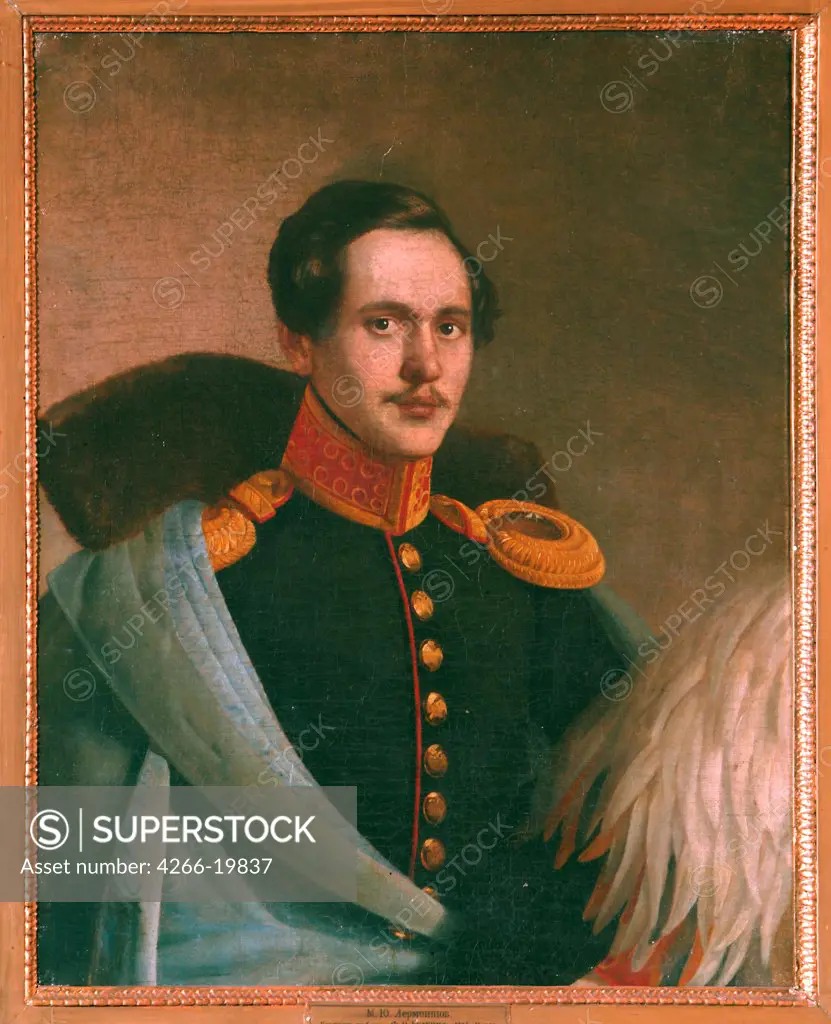Portrait of the poet Mikhail Lermontov (1814-1841) by Budkin, Philipp Osipovich (1806-1850)/ Institut of Russian Literature IRLI (Pushkin-House), St Petersburg/ 1834/ Russia/ Oil on canvas/ Romanticism/ 79,0x64/ Portrait