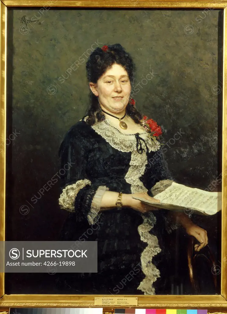 Portrait of the opera singer Alexandra Molas (1845-1929) by Repin, Ilya Yefimovich (1844-1930)/ State Russian Museum, St. Petersburg/ 1883/ Russia/ Oil on canvas/ Realism/ 112x85/ Portrait