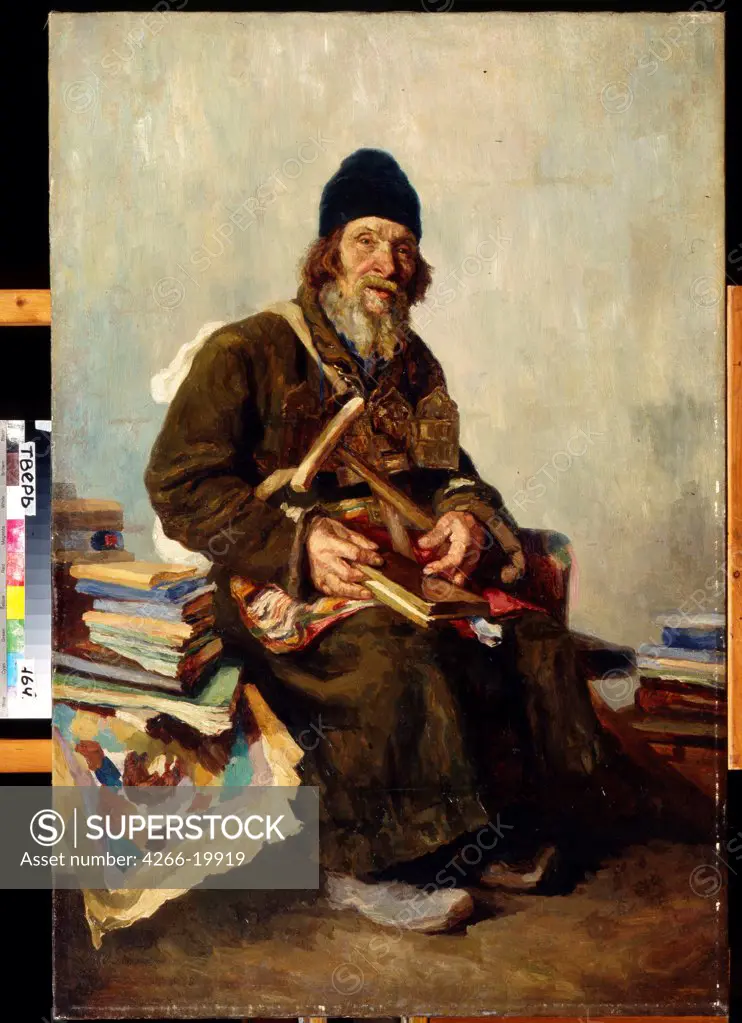 Icons seller by Tvorozhnikov, Ivan Ivanovich (1848-1919)/ Regional Art Gallery, Tver/ 1889/ Russia/ Oil on canvas/ Realism/ 119,5x80/ Genre