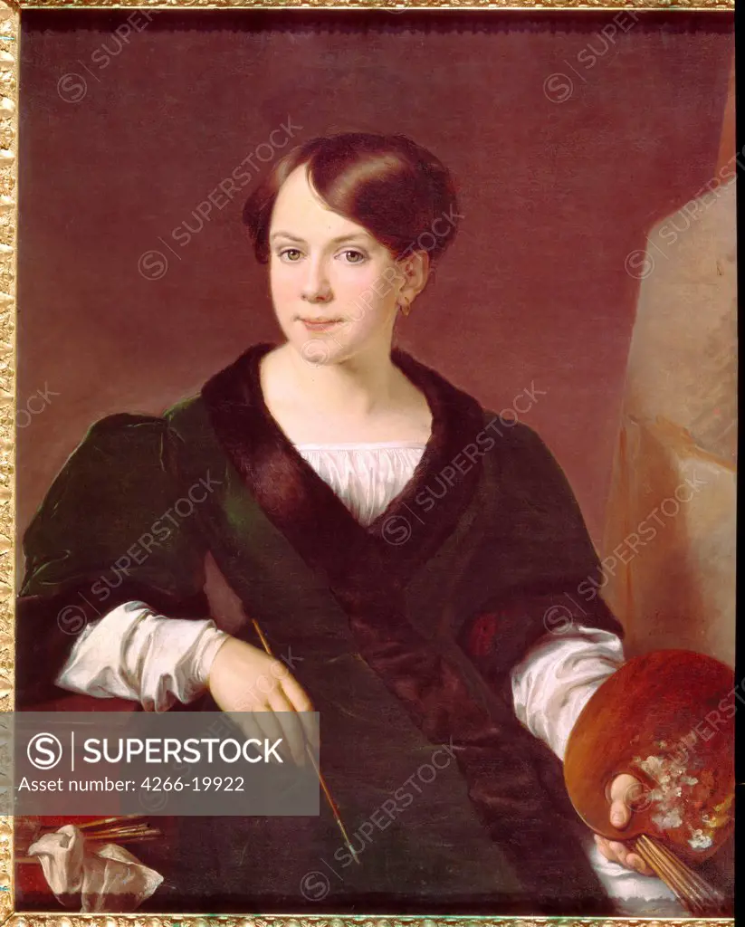 Portrait of the painter Lyubov Borozdna-Stromilova (1813-1894) by Tropinin, Vasili Andreyevich (1776-1857)/ Museum of Russian Art, Kiev/ 1831/ Russia/ Oil on canvas/ Romanticism/ Portrait