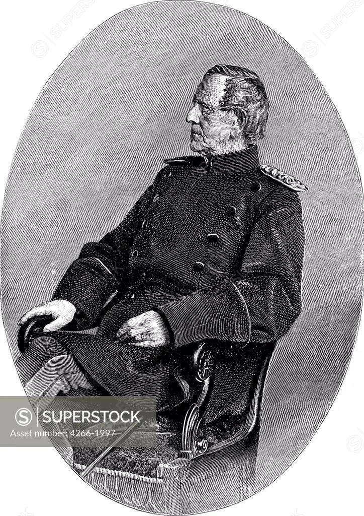 Portrait of Field Marshal of Prussia by Richard Brendamour, woodcut, 1831-1915, 19th century, Private Collection