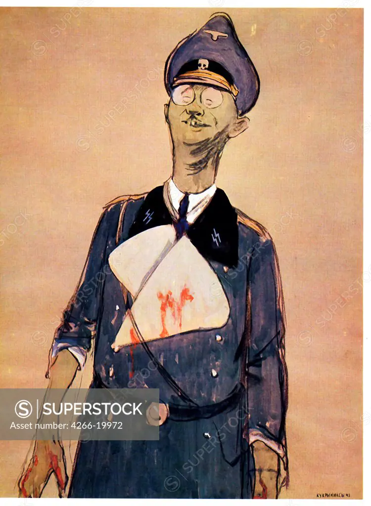 Himmler by Kukryniksy (Art Group) (20th century)/ Russian State Library, Moscow/ 1943/ Russia/ Colour lithograph/ Caricature/ History,Poster and Graphic design
