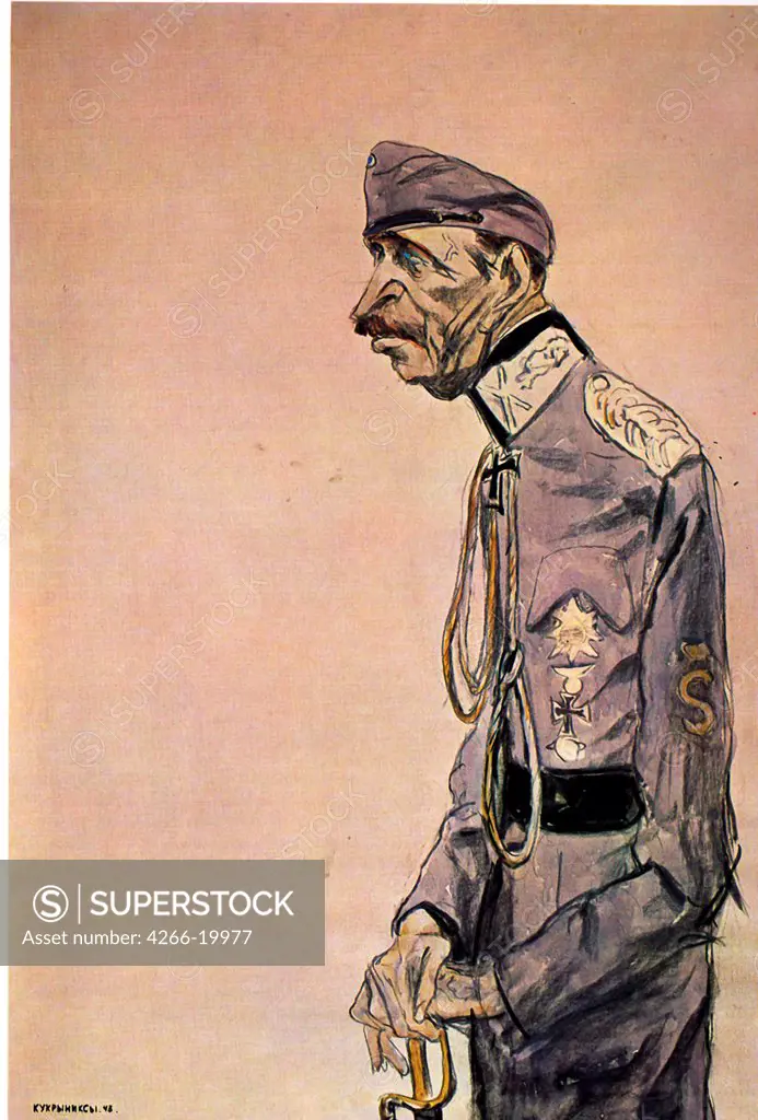 Mannerheim by Kukryniksy (Art Group) (20th century)/ Russian State Library, Moscow/ 1943/ Russia/ Colour lithograph/ Caricature/ History,Poster and Graphic design