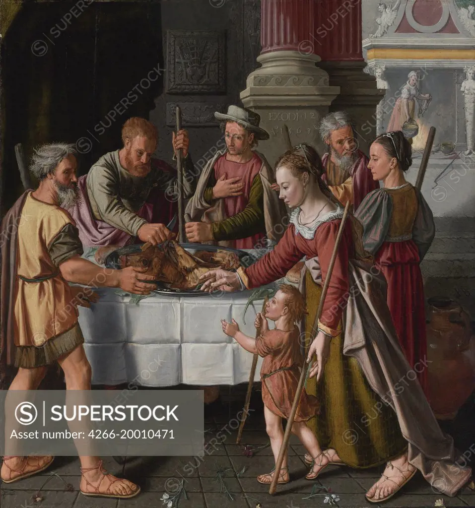The First Passover Feast by Beuckelaer, Huybrecht (active 1563-1584) / Private Collection / 1563 / The Netherlands / Oil on wood / Bible / 105x99 / Early Netherlandish Art