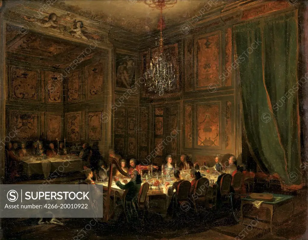 Supper of Prince de Conti at the Temple, 1766 by Ollivier, Michel Barthelemy (1712-1784) / Musee de l'Histoire de France, Chateau de Versailles / 1777 / France / Oil on canvas / Genre / 75,5x84 / Rococo