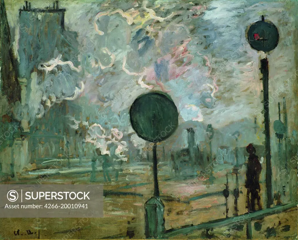 The Gare Saint Lazare (Le Signal) by Monet, Claude (1840-1926) / Niedersachsisches Landesmuseum, Hannover / 1877 / France / Oil on canvas / Landscape / 65x81,5 / Impressionism