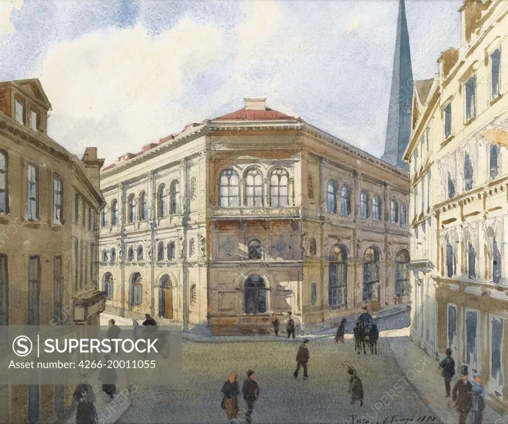 View of the Riga Stock Exchange by Benois, Albert Nikolayevich (1852-1936) / Private Collection / 1880 / Russia / Watercolour on paper / Landscape / 22,5x27 / Realism