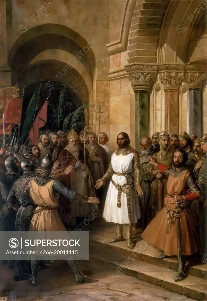 The election of Godfrey of Bouillon as the King of Jerusalem on July 23, 1099 by Madrazo y Kuntz, Federico de (1815-1894) / Musee de l'Histoire de France, Chateau de Versailles / 1838 / France / Oil on canvas / History / 197,5x138 / History painting