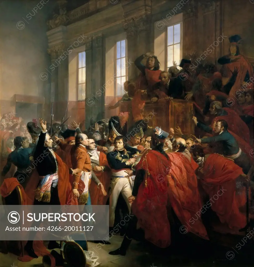 General Bonaparte surrounded by members of the Council of Five Hundred in Saint-Cloud, November 10, 1799 by Bouchot, Francois (1800-1842) / Musee de l'Histoire de France, Chateau de Versailles / 1840 / France / Oil on canvas / History / 421x401 / History