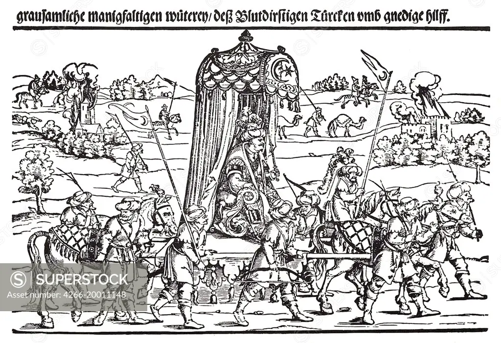 Fragment of a broadside on the Turkish invasion of Hungary by Schoen, Erhard (1491-1592) / British Museum / 1532 / Germany / Woodcut / History /Renaissance