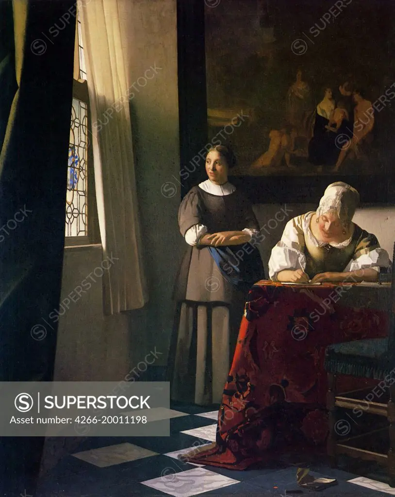 Lady Writing a Letter with her Maid by Vermeer, Jan (Johannes) (1632-1675) / National Gallery of Ireland / c. 1670 / Holland / Oil on canvas / Genre / 72,2x59,5 / Baroque