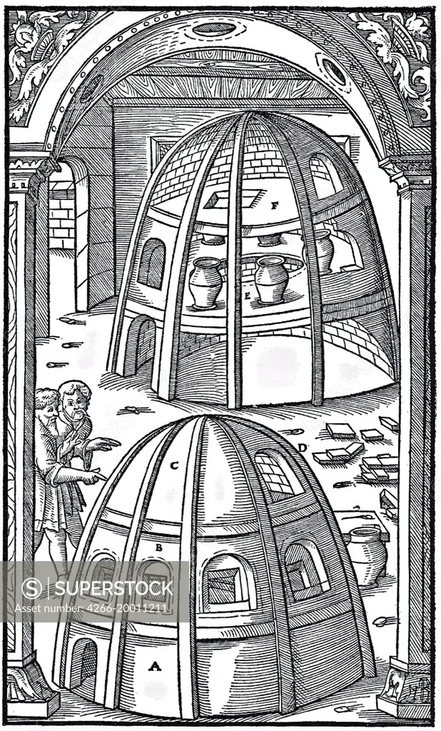 Beehive design furnace by Anonymous   / Private Collection / 16th century / Germany / Woodcut / Genre,History /Book design