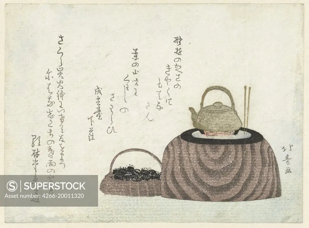 Tea kettle on the stove by Hokuju, Shotei (1763-1824) / Rijksmuseum, Amsterdam / c. 1800 / Japan / Colour woodcut / Still Life / 14x18 / The Oriental Arts