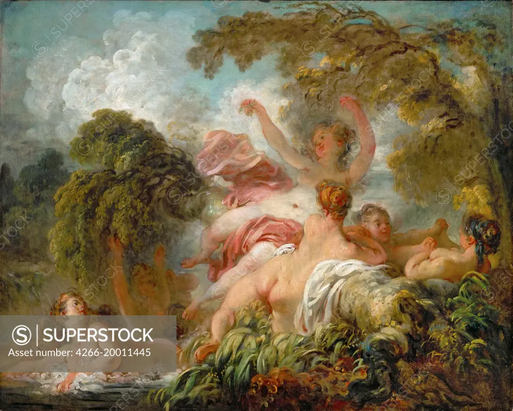 Bathers (Les baigneuses) by Fragonard, Jean Honore (1732-1806) / Louvre, Paris / 1763-1764 / France / Oil on canvas / Genre,Nude painting / 64x80 / Rococo