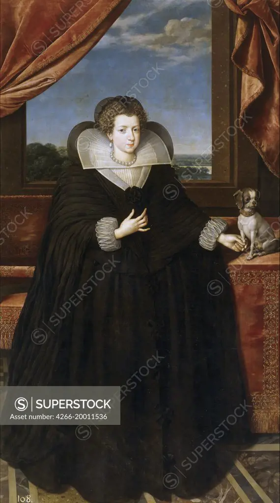 Portrait of Queen Elisabeth of France (1602-1644), Queen consort of Spain by Pourbus, Frans, the Younger (1569-1622) / Museo del Prado, Madrid / 1615-1620 / Flanders / Oil on canvas / Portrait / 193x107 / Baroque