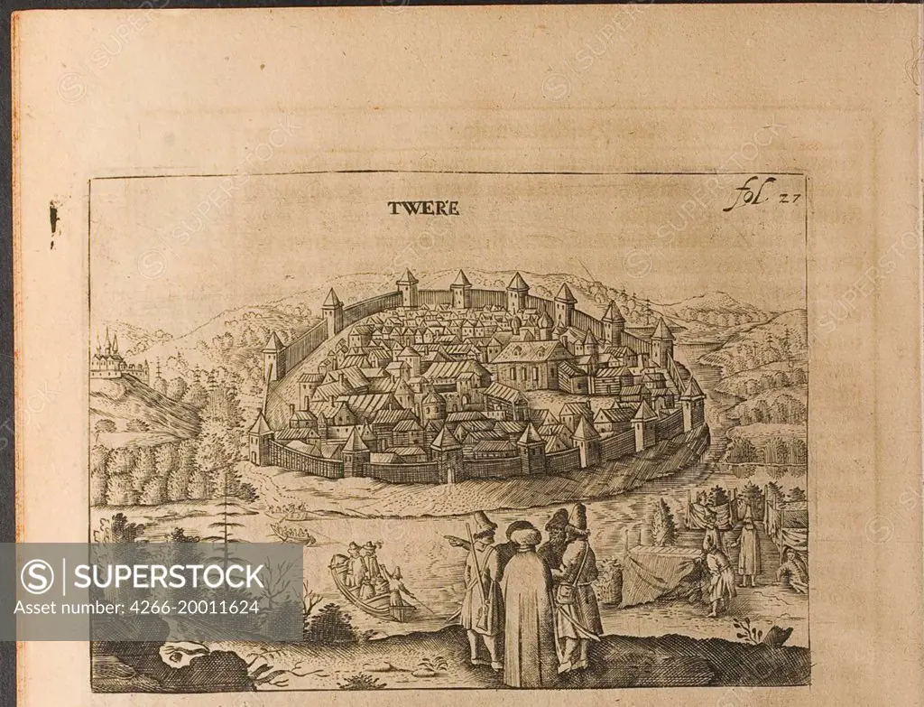 Tver (Illustration from "Travels to the Great Duke of Muscovy and the King of Persia" by Adam Olearius) by Rothgiesser, Christian Lorenzen (-1659) / Private Collection / 1634 / Germany / Copper engraving / History /Baroque