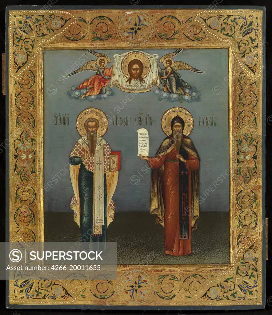 Saints Cyril and Methodius by Bogatenko (Bogatenkov), Yakov Alexeevich (1875-1941) / Private Collection / 1906 / Russia, Moscow School / Tempera on panel / Bible /Russian icon painting