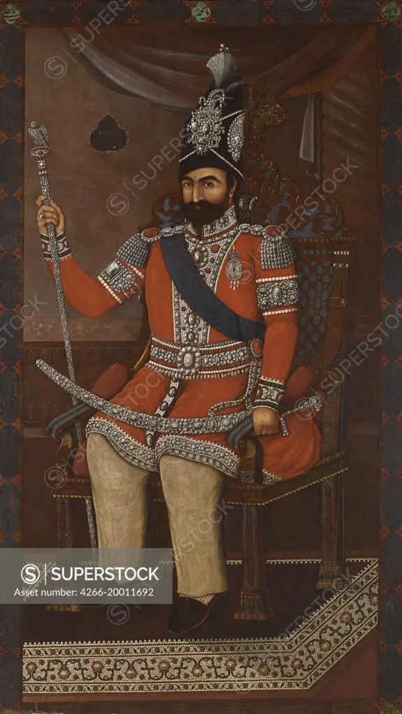 Portrait of Mohammad Shah Qajar (1810-1848) by Iranian master   / Private Collection / 1844 / Iran, Qajar Dynasty / Oil on canvas / Portrait / 222,5x127 / The Oriental Arts