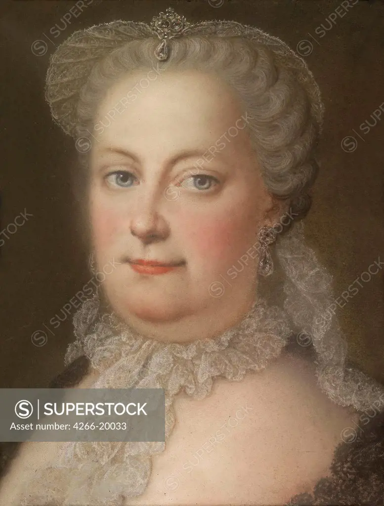 Portrait of Empress Maria Theresia of Austria (1717-1780) by Hagelgans, Michael Christoph (1725-1766)/ Private Collection/ 1762/ Germany/ Pastel on Bristol board/ Rococo/ 37x28/ Portrait