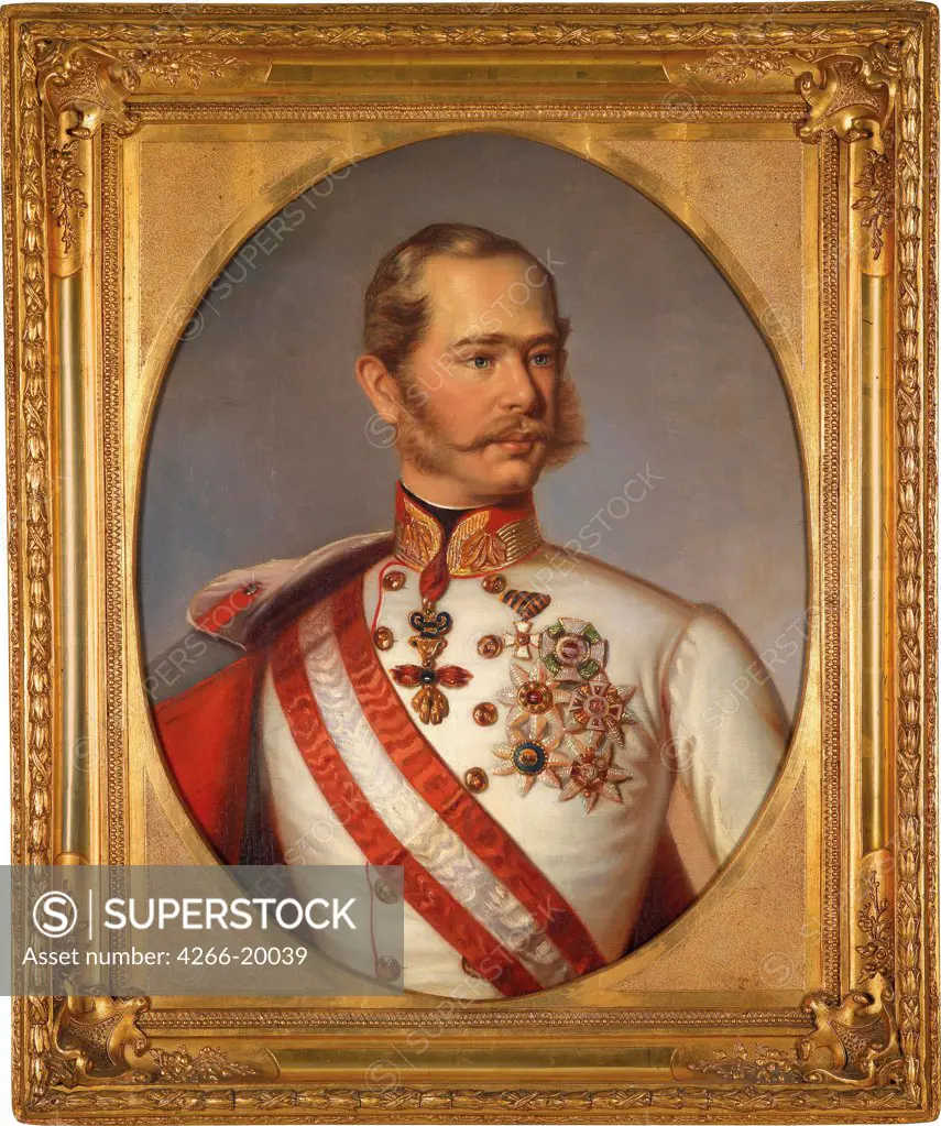 Portrait of Franz Joseph I of Austria by Anonymous  / Private Collection/ ca 1855/ Austria/ Oil on canvas/ Academic art/ 76x59/ Portrait
