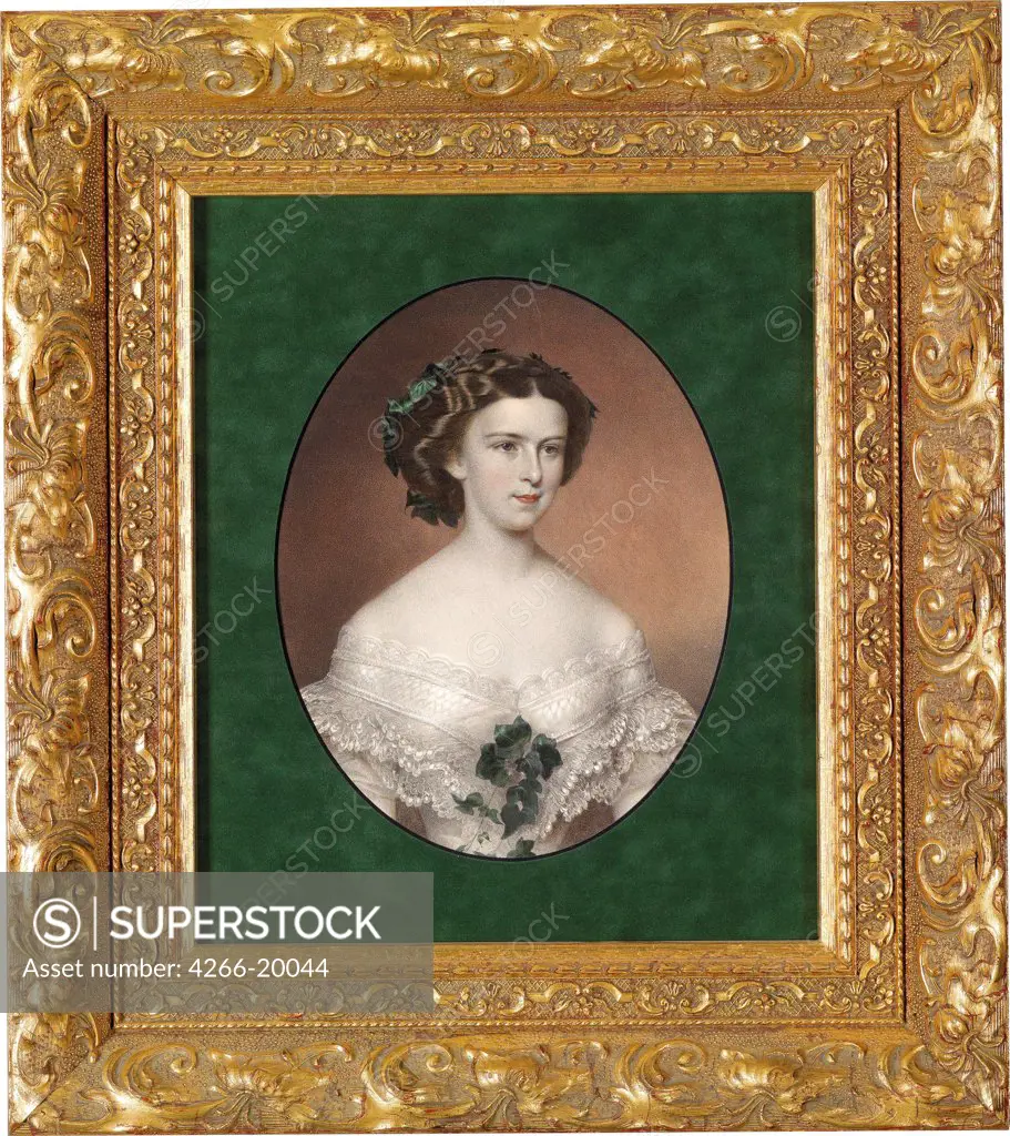 Portrait of Elisabeth of Bavaria by Anonymous  / Private Collection/ ca 1854/ Austria/ Lithograph, watercolour/ Academic art/ 23x16/ Portrait