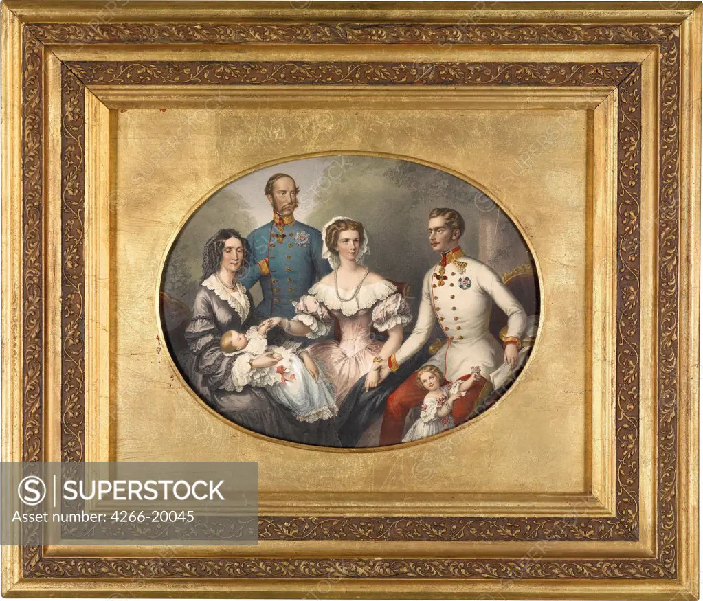 The Emperor Family of Austria by Bayer, Joseph (1820-1879)/ Private Collection/ 1856/ Germany/ Lithograph, watercolour/ Biedermeier/ 39,5x30,5/ Portrait