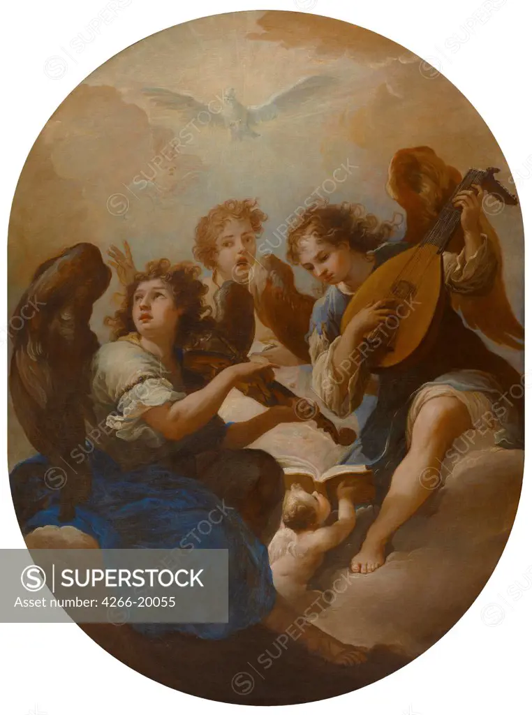 Three Music Making Angels by Procaccini, Andrea (1671-1734)/ Liechtenstein Museum/ before 1720/ Italy, Roman School/ Oil on canvas/ Baroque/ 198x149/ Bible