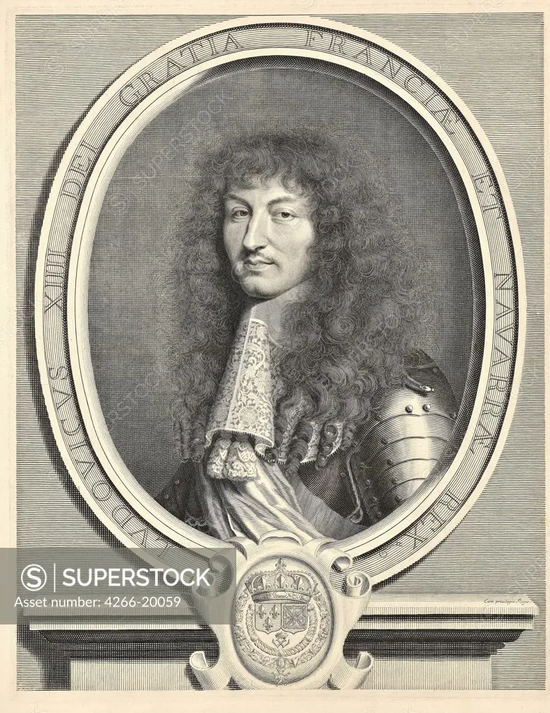 Louis XIV, King of France (1638-1715) by Nanteuil, Robert (1623-1678)/ Private Collection/ 1664/ France/ Copper engraving/ Baroque/ Portrait