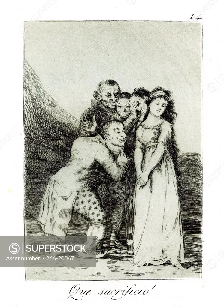 Que sacrificio! (What a Sacrifice!). (Capricho No 14) by Goya, Francisco, de (1746-1828)/ State Hermitage, St. Petersburg/ 1797-1798/ Spain/ Etching/ Classicism/ Mythology, Allegory and Literature