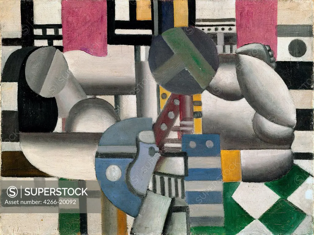 Woman with Still Life (Femme et nature morte) by Leger, Fernand (1881-1955)/ Private Collection/ 1921/ France/ Oil on canvas/ Cubism/ 49,4x65,3/ Still Life,Nude painting