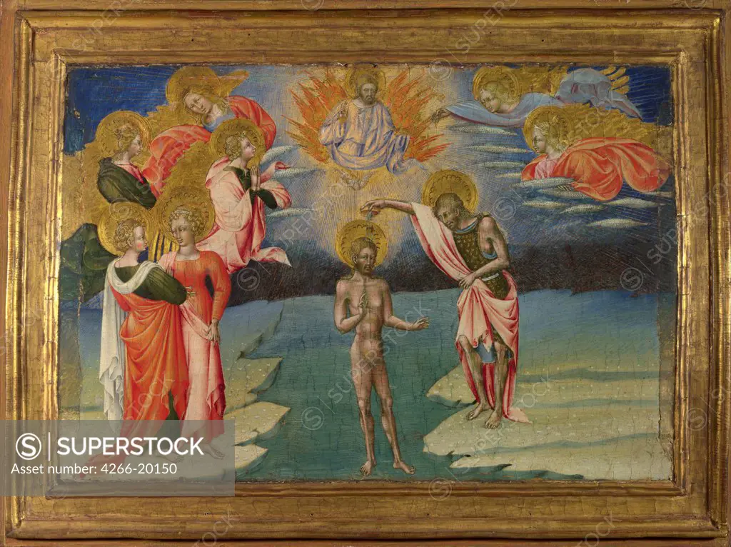 The Baptism of Christ (Predella Panel) by Giovanni di Paolo (ca 1403-1482)/ National Gallery, London/ 1454/ Italy, School of Siena/ Tempera on panel/ Renaissance/ 31x45/ Bible