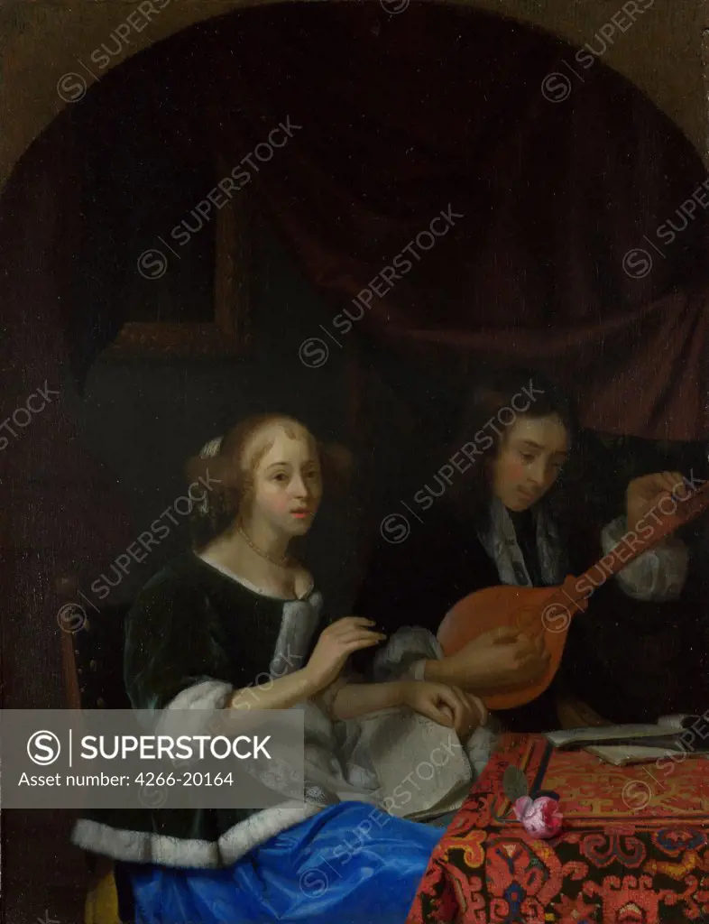 A Woman singing and a Man with a Cittern by Schalcken, Godfried Cornelisz (1643-1706)/ National Gallery, London/ ca. 1665-1667/ Holland/ Oil on wood/ Baroque/ 26,6x20,4/ Genre
