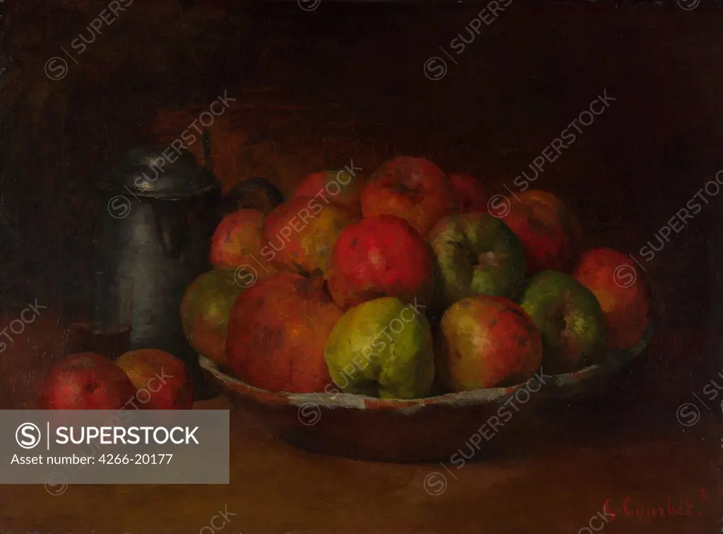 Still Life with Apples and a Pomegranate by Courbet, Gustave (1819-1877)/ National Gallery, London/ 1871-1872/ France/ Oil on canvas/ Realism/ 44,5x61/ Still Life
