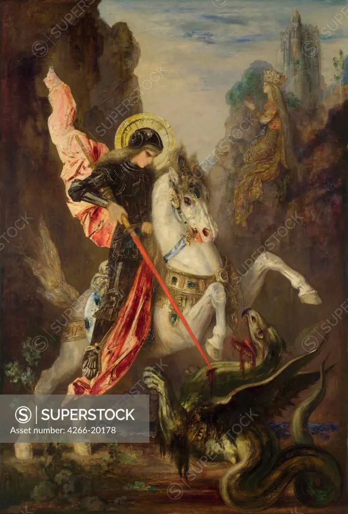 Saint George and the Dragon by Moreau, Gustave (1826-1898)/ National Gallery, London/ 1889-1890/ France/ Oil on canvas/ Symbolism/ 141x96,5/ Bible