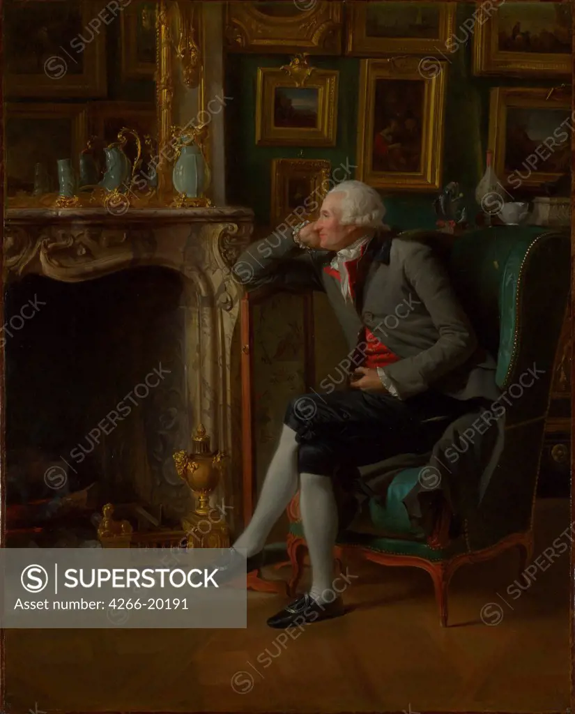 The Baron de Besenval in his Salon de Compagnie by Danloux, Henri-Pierre (1753-1809)/ National Gallery, London/ 1791/ France/ Oil on canvas/ Rococo/ 46,5x37/ Architecture, Interior,Portrait,Genre