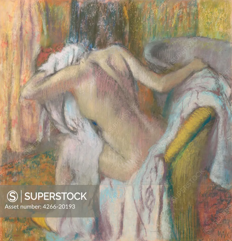 After the Bath by Degas, Edgar (1834-1917)/ National Gallery, London/ c. 1890/ France/ Pastel on cardboard/ Impressionism/ 103,5x98,5/ Genre,Nude painting