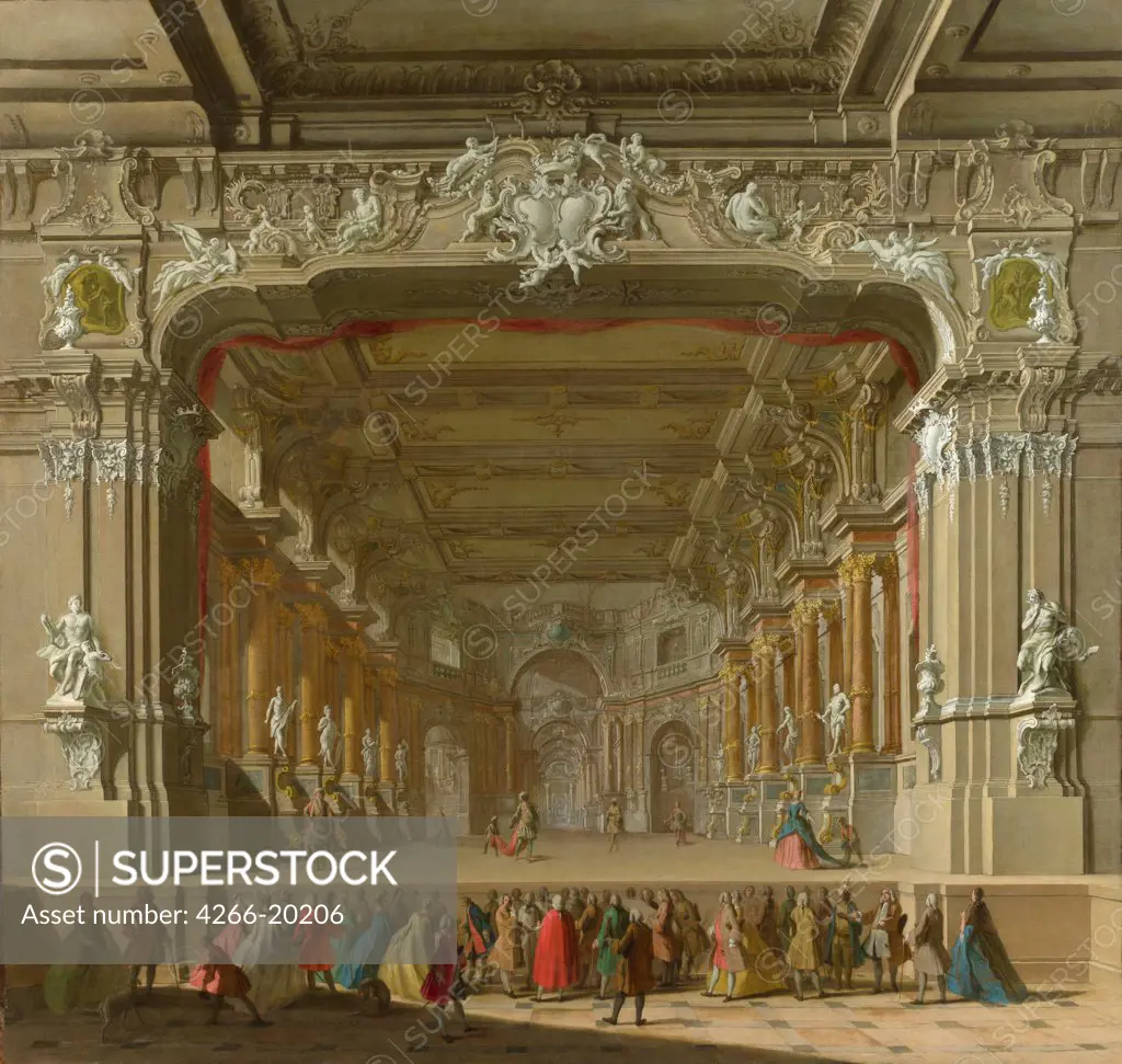 The Interior of a Theatre by Italian master  / National Gallery, London/ Early 18th cen./ Italy, North-Italian school/ Oil on canvas/ Rococo/ 104,8x112/ Opera, Ballet, Theatre,Architecture, Interior