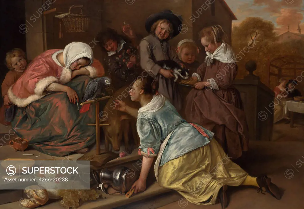 The Effects of Intemperance by Steen, Jan Havicksz (1626-1679)/ National Gallery, London/ ca 1665/ Holland/ Oil on wood/ Baroque/ 76x106,5/ Genre,Mythology, Allegory and Literature