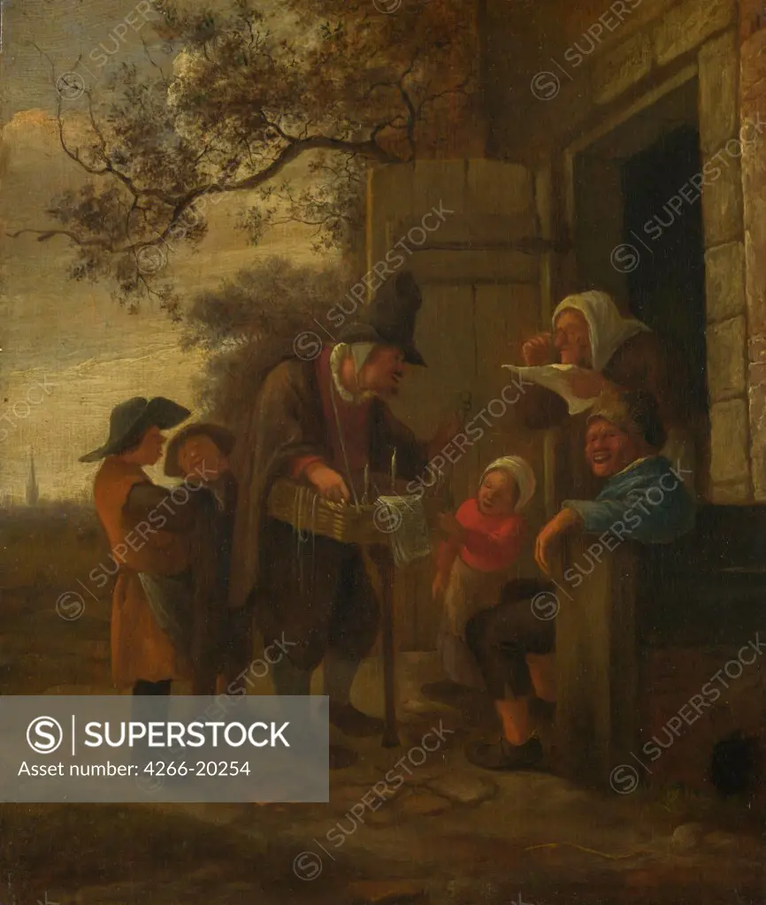 A Pedlar selling Spectacles outside a Cottage by Steen, Jan Havicksz (1626-1679)/ National Gallery, London/ c. 1653/ Holland/ Oil on wood/ Baroque/ 24,6x20,3/ Genre