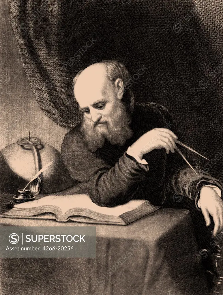 Galileo Galilei by Sartain, Samuel (1830-1906)/ Russian State Library, Moscow/ 1852/ The United States/ Mezzotint/ Neoclassicism/ Portrait