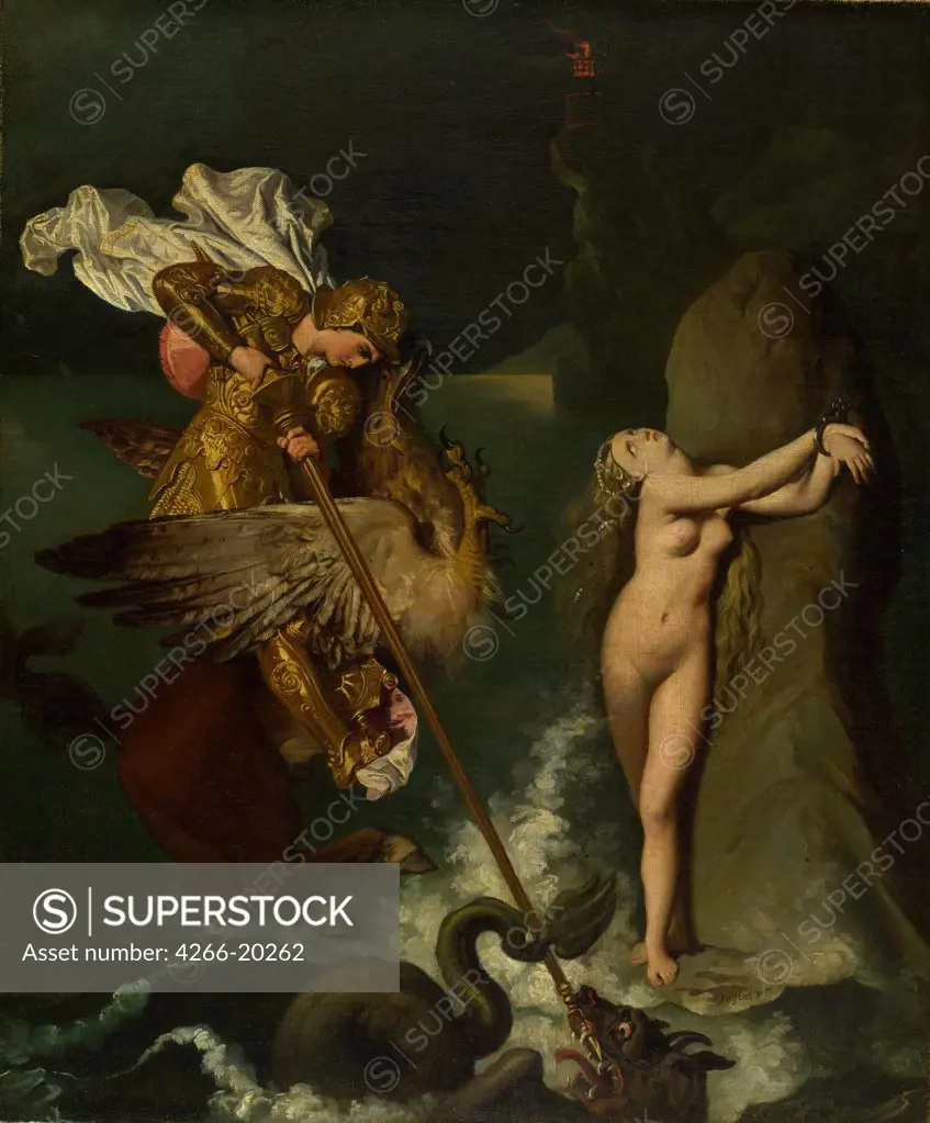 Angelica saved by Ruggiero by Ingres, Jean Auguste Dominique (1780-1867)/ National Gallery, London/ 1819-1839/ France/ Oil on canvas/ Classicism/ 47,6x39,4/ Mythology, Allegory and Literature