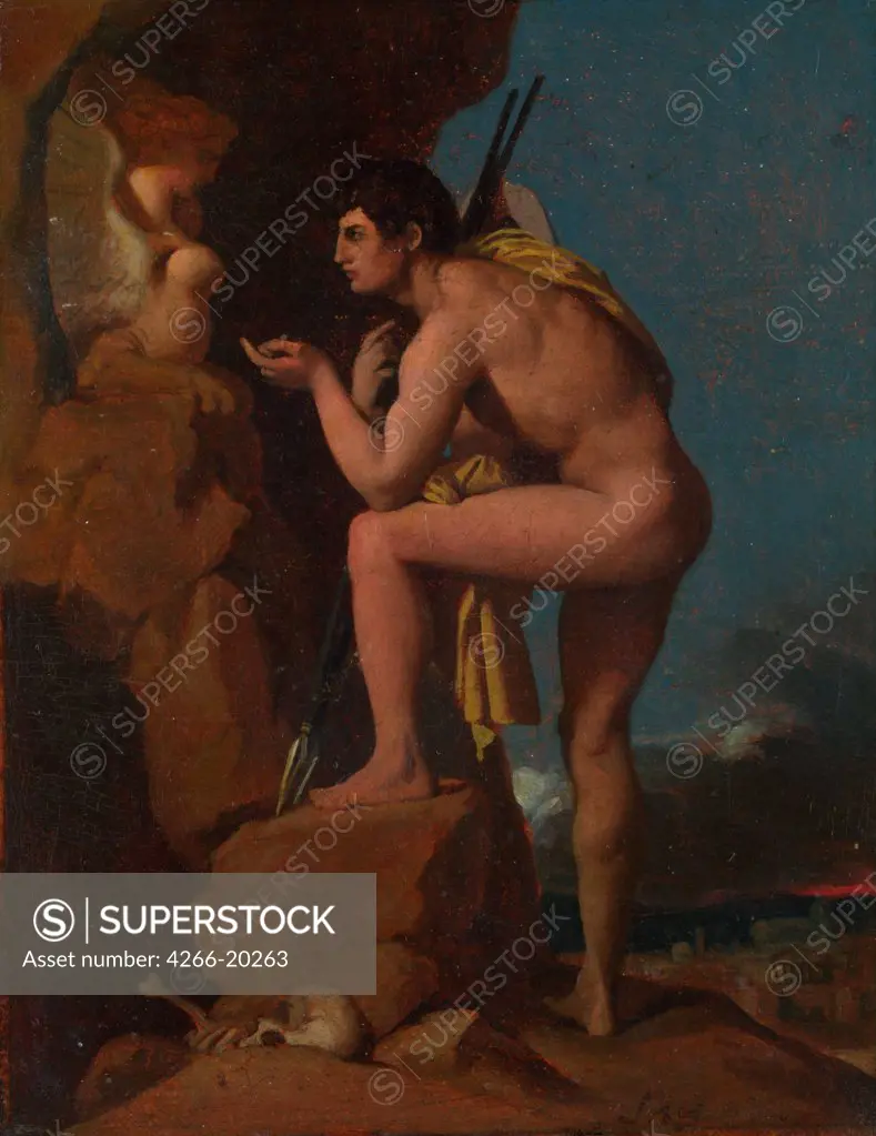 Oedipus and the Sphinx by Ingres, Jean Auguste Dominique (1780-1867)/ National Gallery, London/ c. 1826/ France/ Oil on canvas/ Classicism/ 17,5x13,7/ Mythology, Allegory and Literature