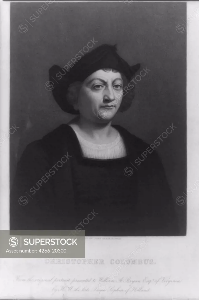 Portrait of Christopher Columbus by Anonymous  / Russian State Library, Moscow/ Copper engraving/ Book design/ Portrait