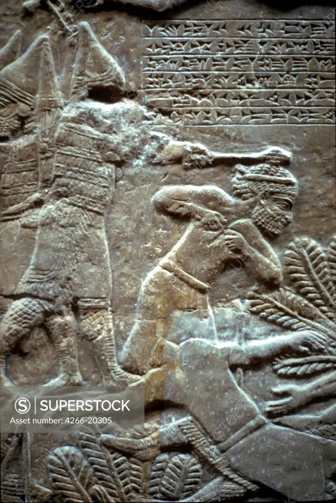 Ashurbanipal at the Battle of Til-Tuba by Assyrian Art  / British Museum, London/ 650-620 BC/ Limestone/ The Oriental Arts/ Objects