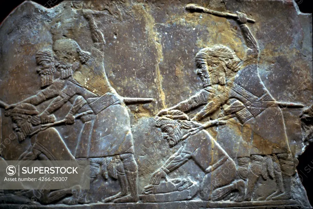 Ashurbanipal at the Battle of Til-Tuba by Assyrian Art  / British Museum, London/ 650-620 BC/ Limestone/ The Oriental Arts/ Objects