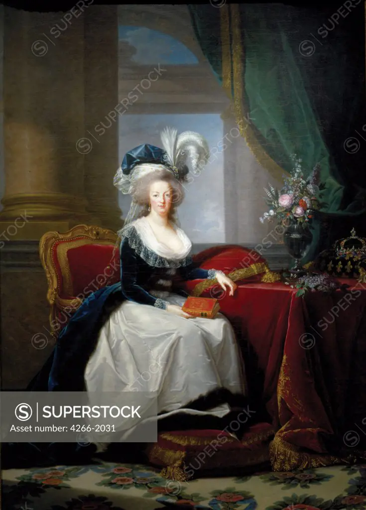 Portrait of Marie Antoinette by Marie Louise Elisabeth Vigee-Lebrun, oil on canvas, 1755-1842, France, Musee National du Chateau de Versailles et du Trianon, 271x195