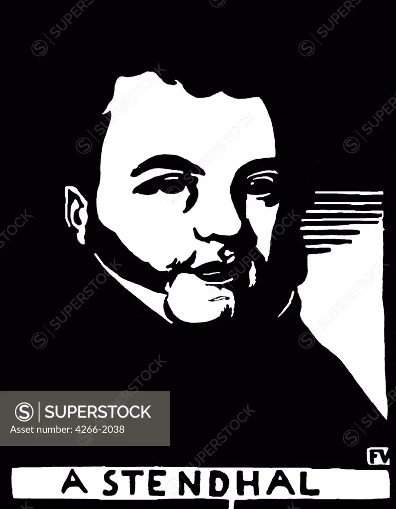 Portrait of Stendhal by Felix Edouard Vallotton, woodcut, 1897, 1865-1925, Private Collection, 15, 9x12, 5