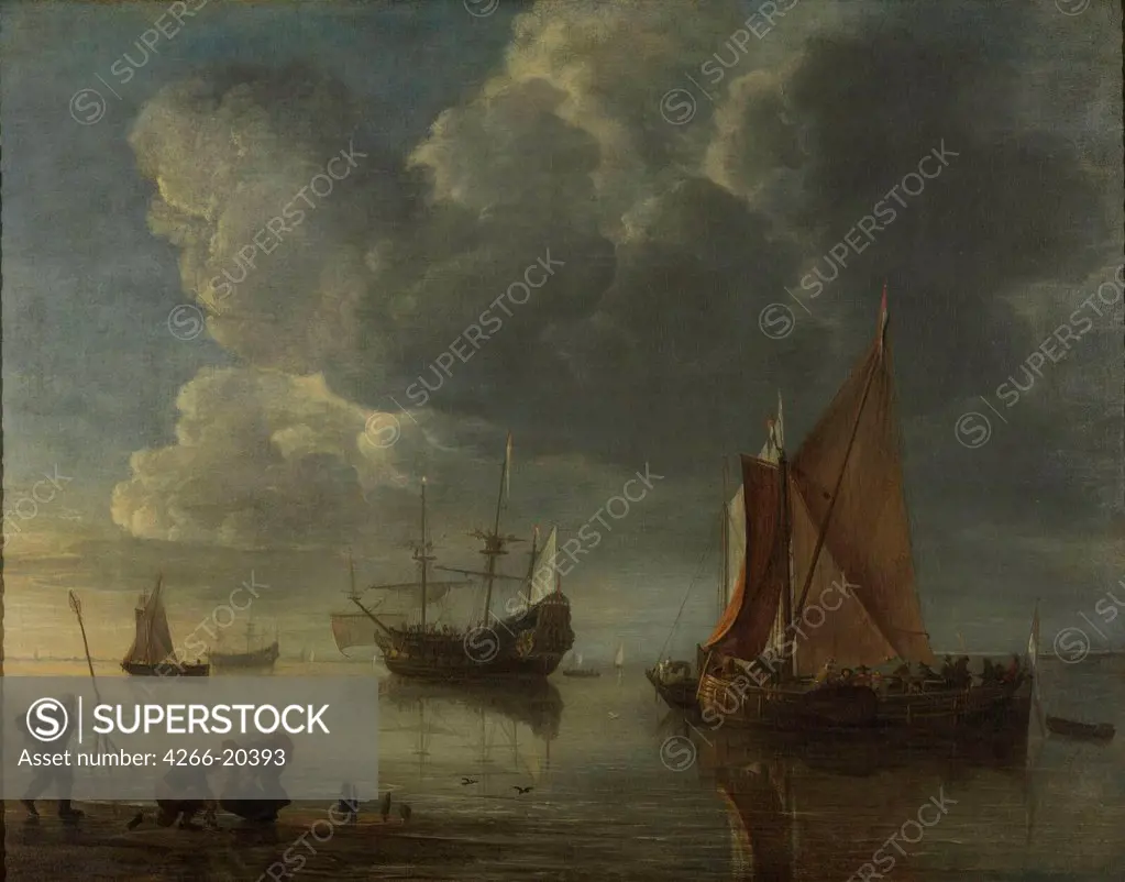A calm sea by Dubbels, Hendrick Jacobsz. (1621-1707)/ Museum Boijmans Van Beuningen, Rotterdam/ 1655-1657/ Holland/ Oil on canvas/ Baroque/ 52x65/ Landscape