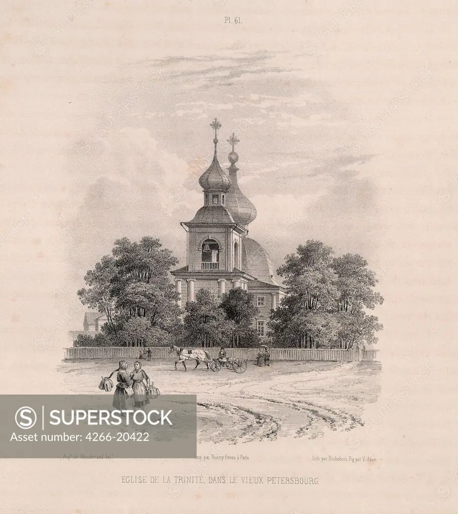 The Trinity Church in Saint Petersburg (From: The Construction of the Saint Isaac's Cathedral) by Montferrand, Auguste, de (1786-1858)/ Private Collection/ 1845/ France/ Lithograph/ Classicism/ Architecture, Interior